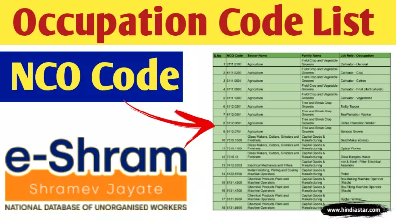 primary occupation code list pdf, e shram card me occupation me kya bhare
