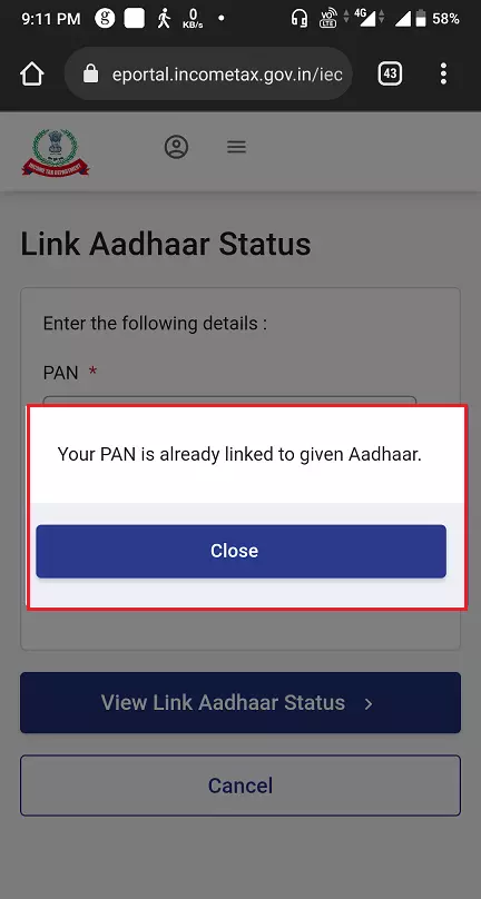 pan card aadhar card link status