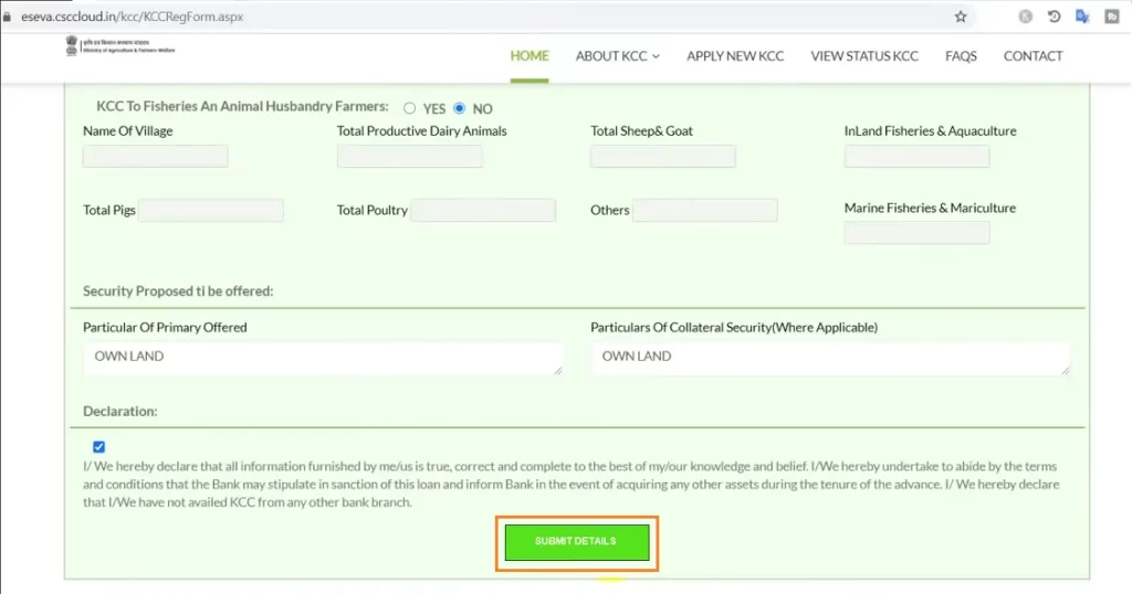 kisan credit card yojana online apply