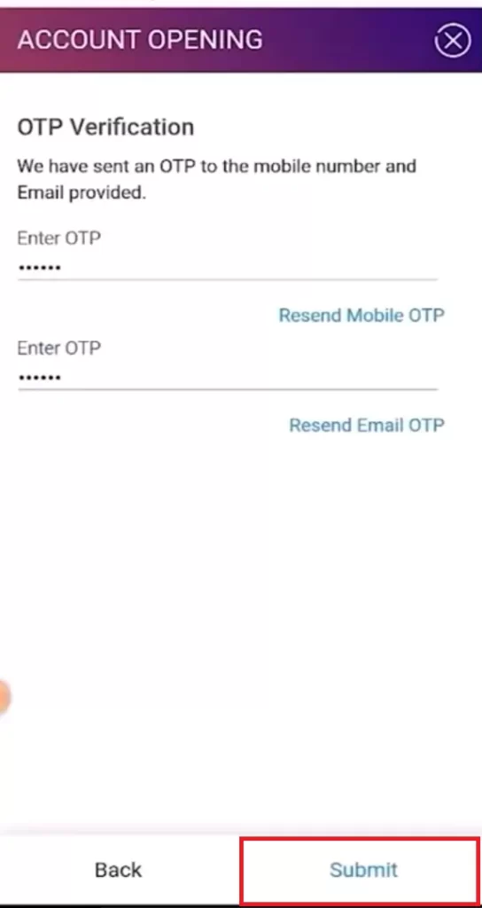 enter otp page for sbi zero balance account to verify details