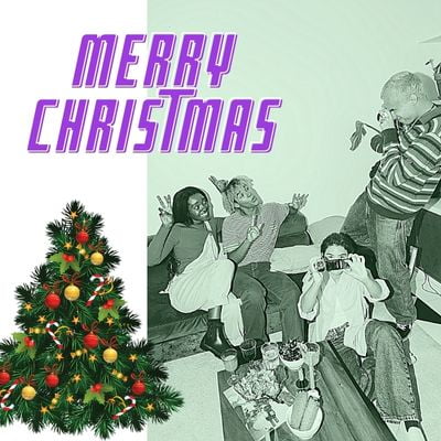 black and white merry Christmas wishes card 