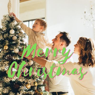 wishing Merry Christmas with mother father and kid