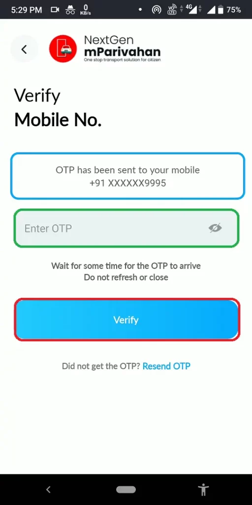 otp verification for driving licence download pdf 