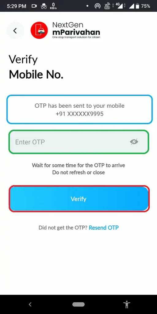 otp verification for driving licence download pdf
