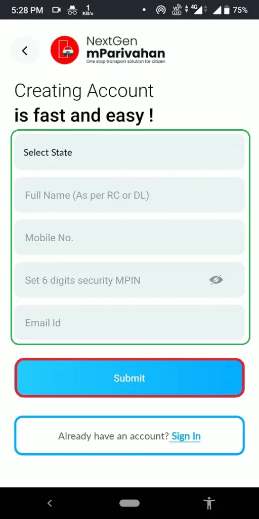 create account for driving licence download pdf 