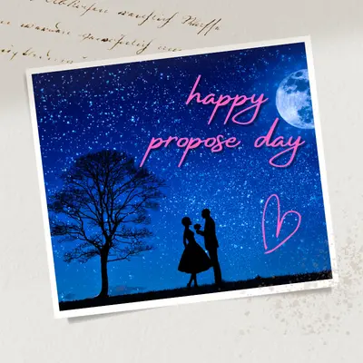 a photo with blue and dark tree in night at this time two couple propose -happy propose day images 