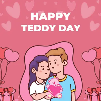 pink color with love balloon and gift background - wish happy teddy day images download