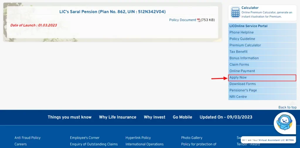 LIC Saral Pension Yojana apply online