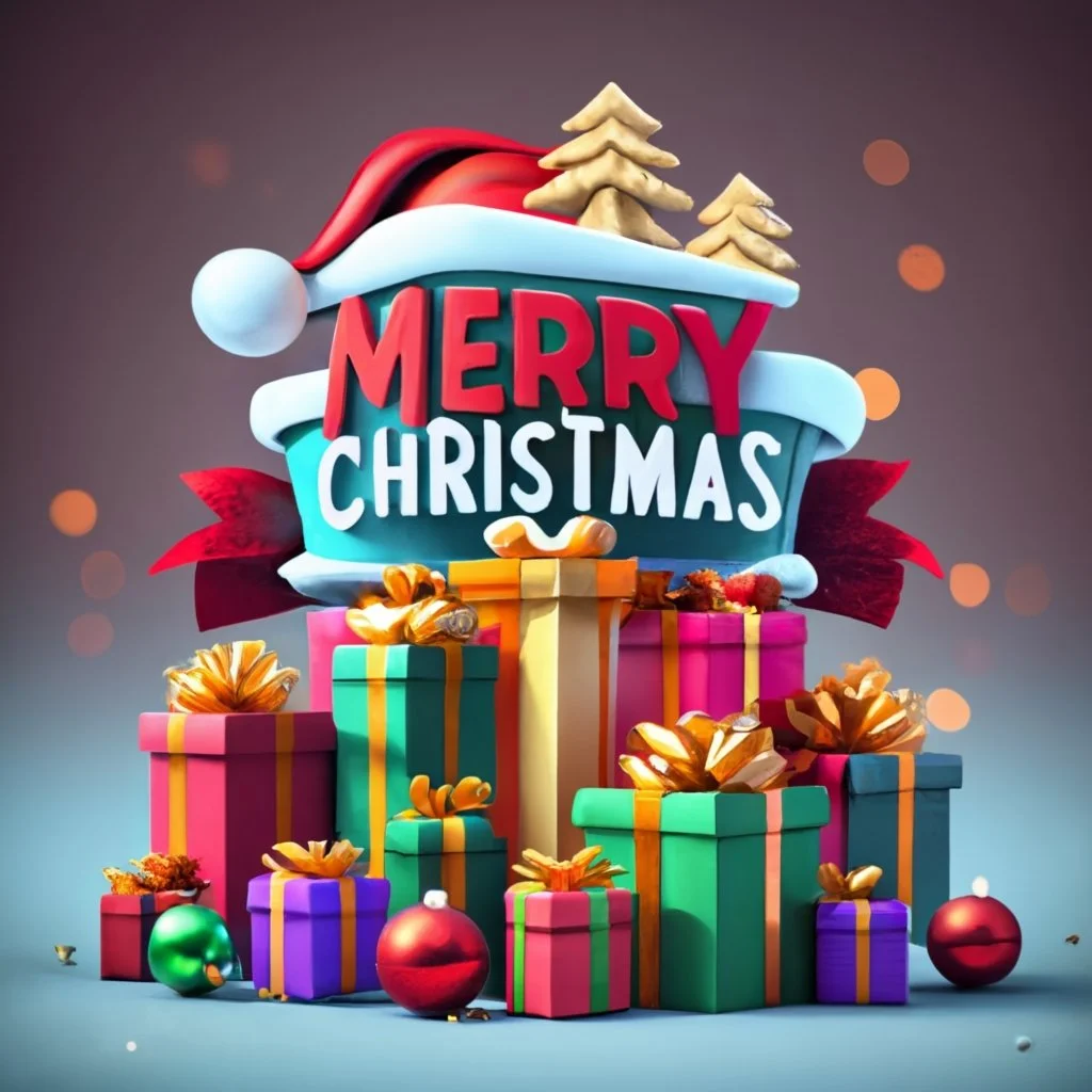merry christmas wishing image with lots of gifts