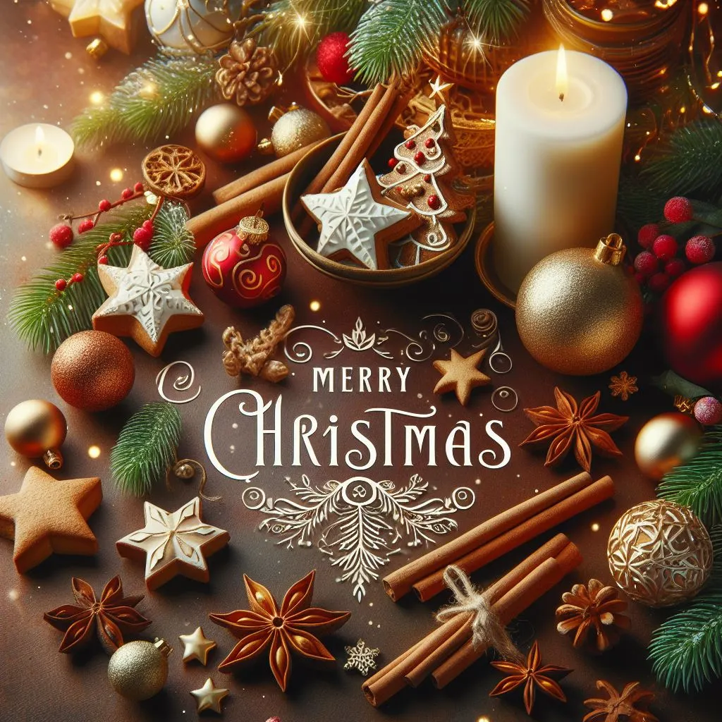 in this photo star decoration in snow with Merry Christmas