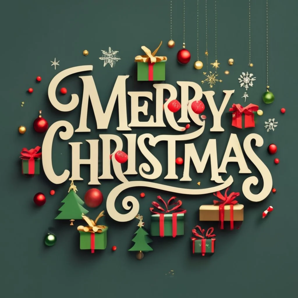 Merry christmas lettering on a green background.