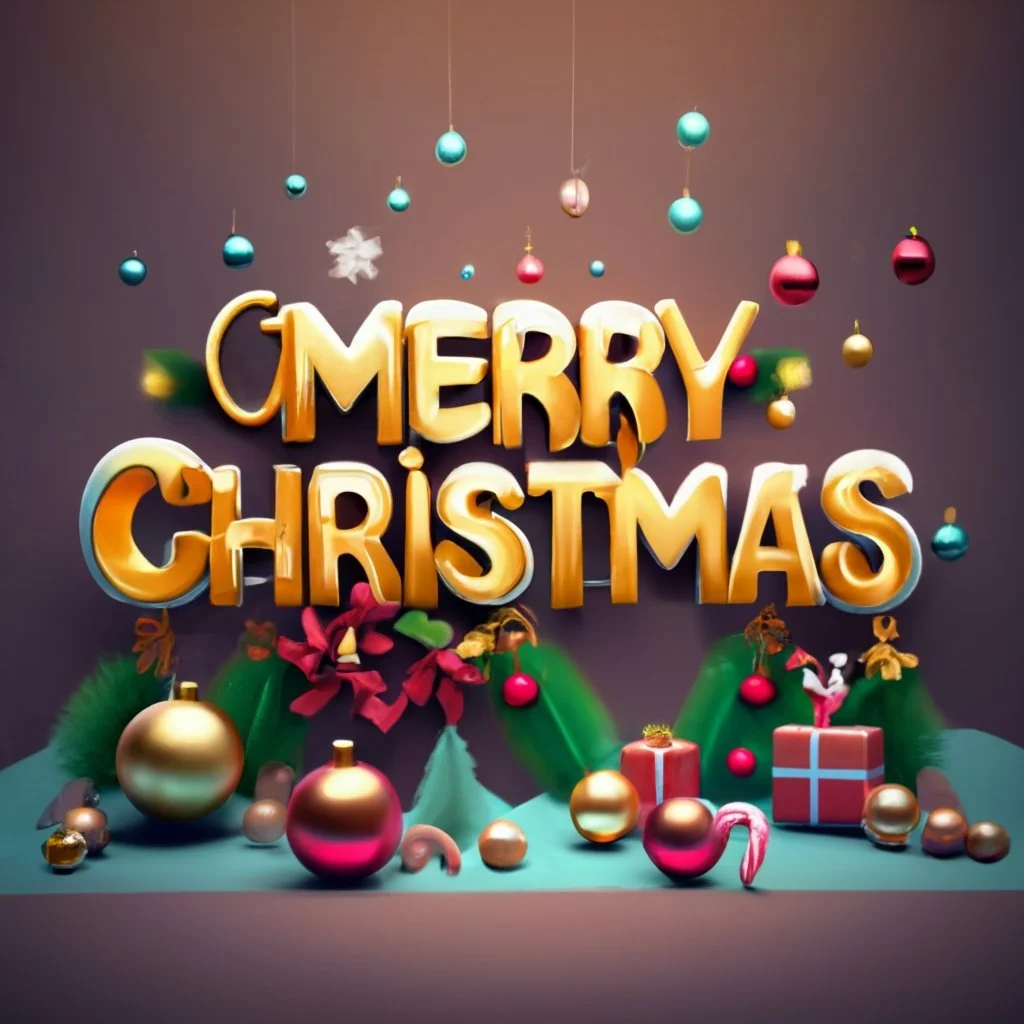 Merry christmas 3d lettering on a brown background.