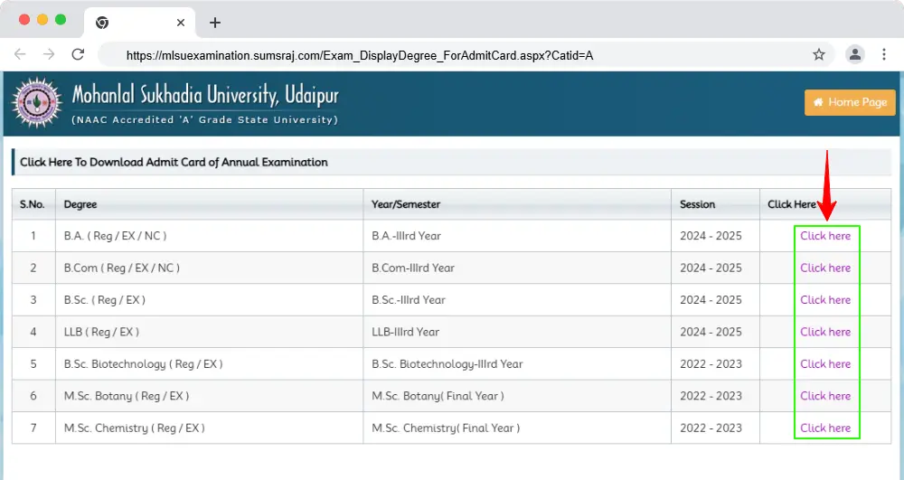 MLSU ba Admit Card