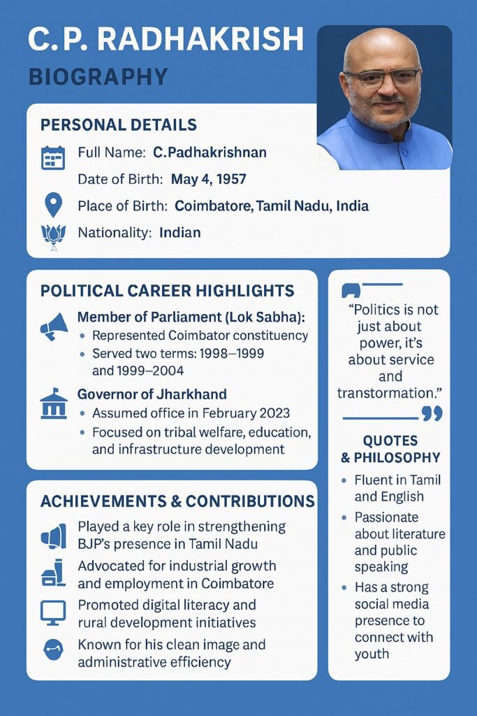 Short detailed cp radhakrishnan biography